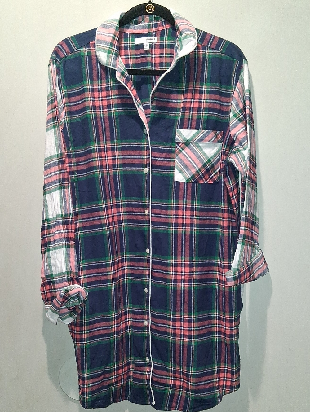 Sonoma Navy, Pink & Green Plaid Button-Front Women's Sleep Shirt